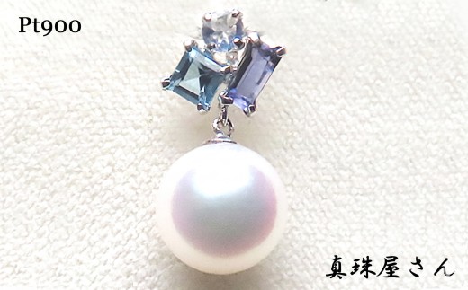 真珠屋さん 可愛い貴石とパール ペンダントトップ Pt900 志摩産 アコヤ真珠 / 真珠 パール 8mm ゴールド プラチナ ペンダント トップ アクセサリー カラーストーン 輝石