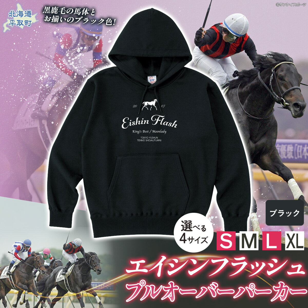 【ふるさと納税】【エイシンフラッシュ】(ブラック）プルオーバーパーカー 選べる4サイズ【S・М・L・XL】【ふるさと納税 人気 おすすめ ランキング 馬 競馬 競走馬 引退馬 エイシンフラッシュ 日高 北海道 平取町 送料無料】 BRTV026