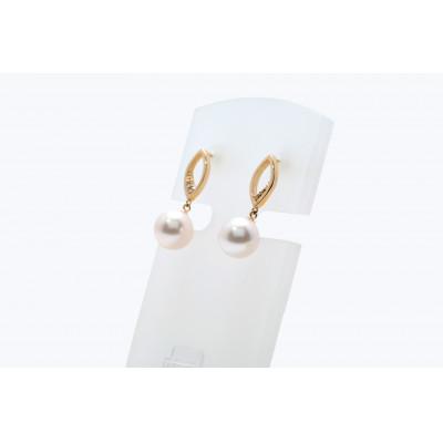 ふるさと納税 長崎県 あこや真珠(7.5mm珠)ダイヤ入りデザインピアス/K18YG |  | 01