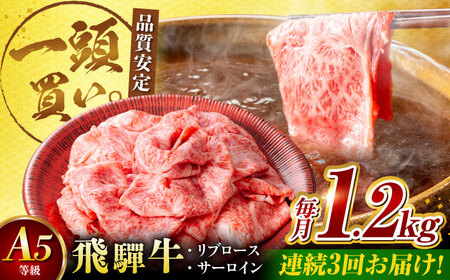 【3回定期便】飛騨牛サーロイン・リブロース 1.2kg(400g×3パック) すき焼きしゃぶしゃぶ用肉 / カルビ 牛肉 焼肉 / 御嵩町 / 馬力家[AVBO027]