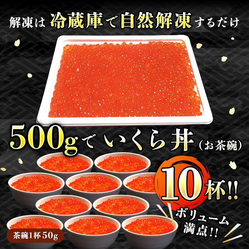 【定期便 4ヶ月連続】いくら醤油漬け 500g ×1箱　| 国産 北海道産 いくら いくら醤油漬 イクラ ikura 天然 鮭 サーモン  鮭卵 鮭いくら 北海道 昆布のまち 釧路町 笹谷商店 直営_