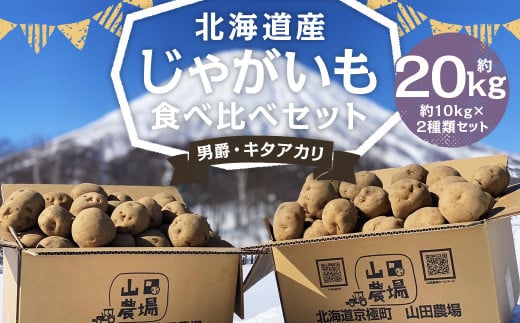 北海道産 じゃがいも 男爵 キタアカリ 食べ比べセット M～2Lサイズ混載 各約10kg 合計約20kg 2箱 山田農場 ジャガイモ 芋 いも イモ 食べ比べ 食べくらべ セット 国産 【2025年9月下旬-2026年3月上旬迄発送予定】