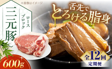 【全12回定期便】三元豚 ロースブロック600g《喜茂別町》【平田牧場】 肉 豚肉 ロース ブロック ローストポーク 煮豚 酢豚 煮物 冷凍配送[AJAP097]