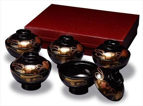 吸物椀 黒 鈴春秋 5客入 ［YG481］CC479