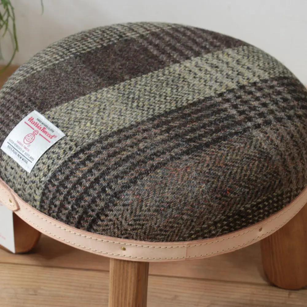 まぁるいスツール【ブラウンチェック】 子供 椅子イスキッズ HARRIS TWEED（ハリスツイード）