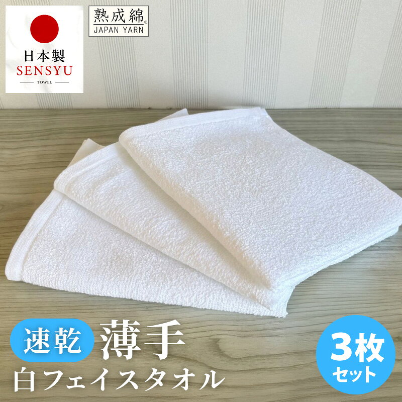 【ふるさと納税】 フェイスタオル 薄手 白タオル 3枚 セット 約 34×85cm 泉州タオル 日本製 国内製造 綿100% 普段使い 吸水性 速乾性 単色 無地 洗顔 バスタイム スポーツ まとめ買い 日用品 最短 翌日発送 5営業日 大阪府 泉佐野市 送料無料