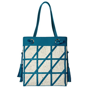 【和然WASHIKA】幾何学模様ショルダーバッグ 美濃の手漉き和紙×本革 ラー：ターコイズブルー