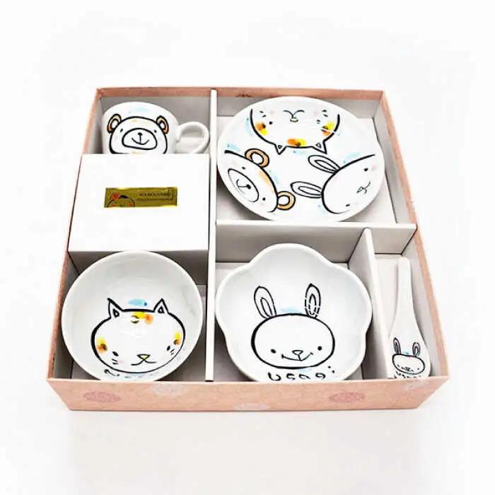 【波佐見焼】【名入れ】子供食器 セット（うさぎ・ねこ・くま） ベビー食器 食器 皿 【工房紫明】 [OF03]  波佐見焼
