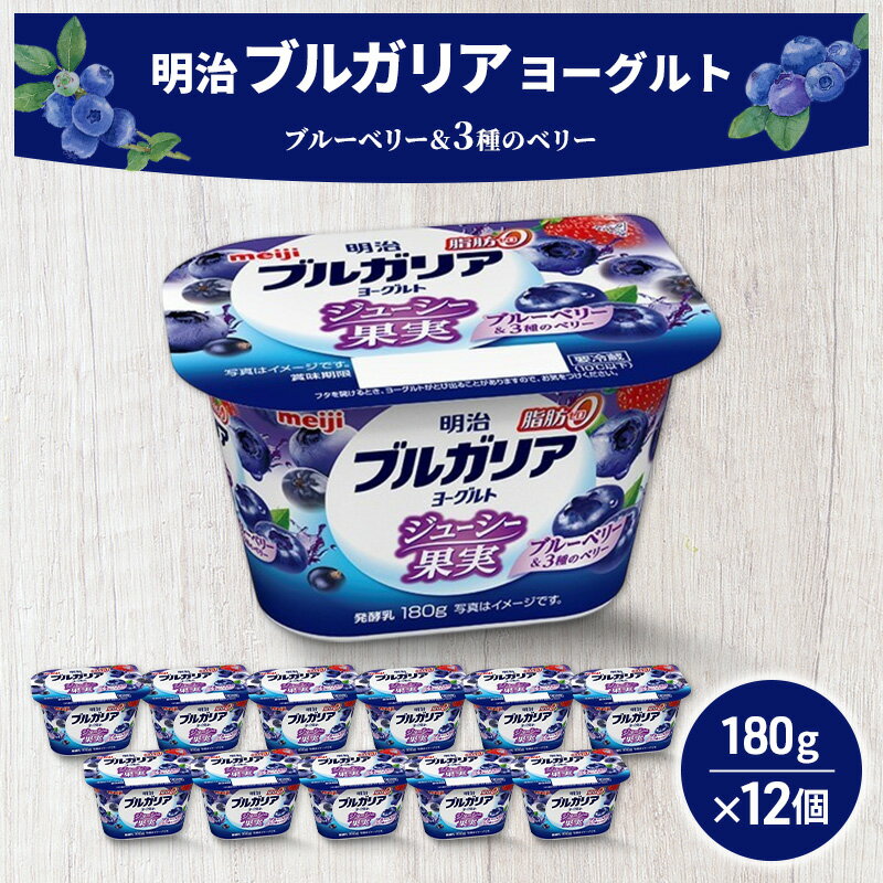 【ふるさと納税】ヨーグルト 明治ブルガリアヨーグルト脂肪0 ジューシー果実 ブルーベリー&3種のベリー（180g×12個） 乳製品 乳酸菌 脂肪0 果汁 果肉 ブルーベリー ベリー 食べ切り 茅ヶ崎市 神奈川県