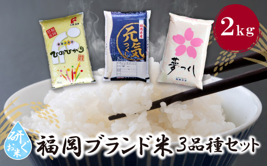 研ぐお米 福岡ブランド米3品種セット(各2kg) 精米 米 コメ 2kg×3 小袋 小分け 研ぐお米 6kg 箱入り 福岡 夢つくし ひのひかり 元気つくし 元気づくし お裾分け セット 手軽 リピート 日時指定 ギフト お中元 お歳暮