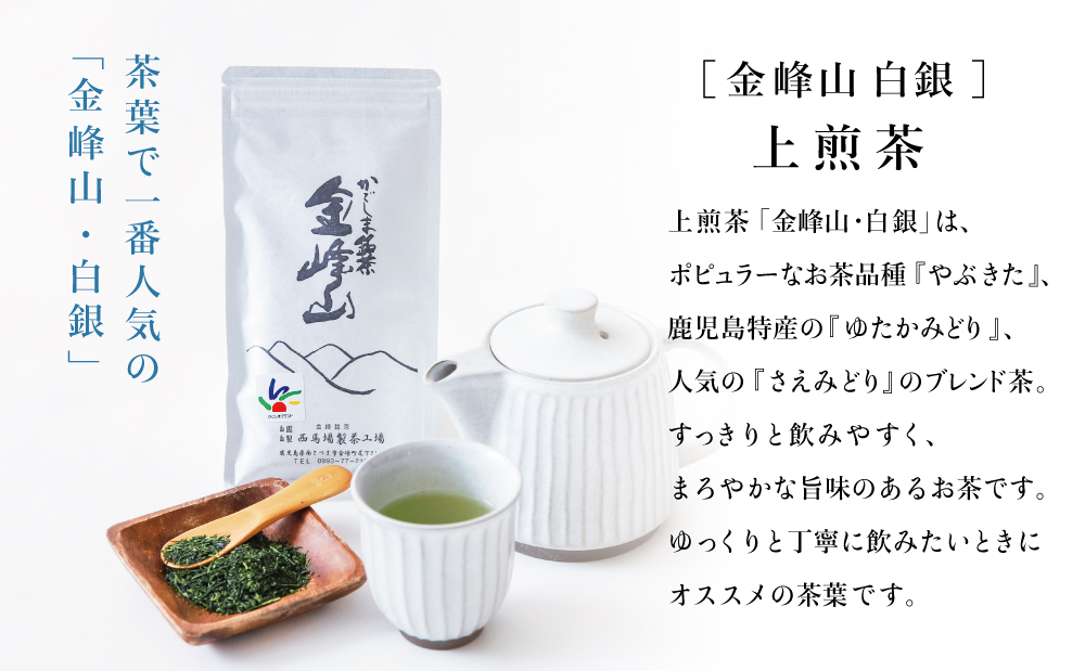 【西馬場製茶】金峰山白銀 上煎茶バラエティセット 鹿児島県産 かごしま お茶 水出し 冷茶 日本茶 緑茶 茶葉 上煎茶 ティーパック 粉末緑茶 粉末 セット 詰め合わせ 自園自製 贈り物 贈答 ギフト 贈答用 鹿児島県 南さつま市 西馬場製茶