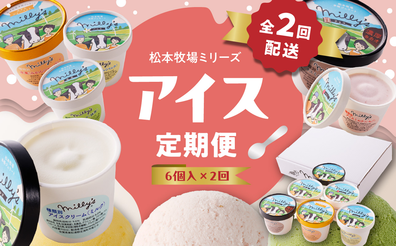 松本牧場アイス定期便（6個入り×2回） 〜本格ジェラート＆シャーベット〜