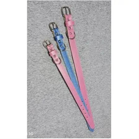 ペット用品(首輪) 牛革シボ型押しラメカラー・ピンク首輪#24【1657321】