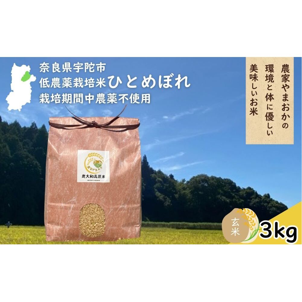 ひとめぼれ 低農薬栽培＜令和7年産 玄米 3kg ＞ / ふるさと納税 低農薬 米 お米 こめ コメ 国産 新米 玄米 一等米 農家やまおか 奈良県 宇陀市