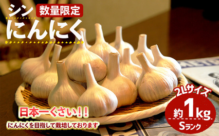 ＜7月上旬～9月中旬発送予定＞＜数量限定＞シン・にんにく(Sランク・2Lサイズ約1kg) 国産 大阪 箕面 シンニンニク 乾燥ニンニク ガーリック 常温 野菜 香味野菜 料理 新登場 【m102-03】【トラキチ】