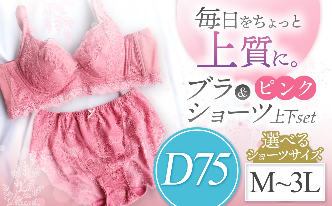 
            選べるショーツサイズ ブラ＆ショーツ 上下セット ピンク D75＆ショーツ M～3L | 女性用下着 レディース ブラ＆ショーツ ブラ ショーツ ピンク 上下セット 君津市 きみつ 千葉県
          