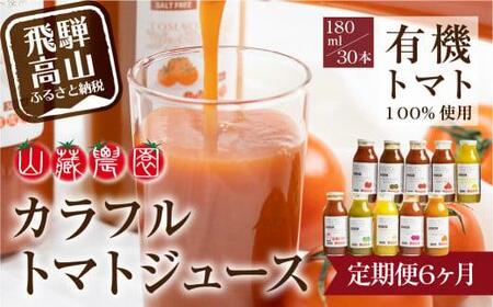 【定期便】先行予約 飛騨高山で採れた有機栽培トマトを使って作ったトマトジュース（定期便）30本×6回 毎月お届け 6ヶ月 無添加 砂糖・塩・保存料不使用 種類おまかせ トマトジュース JC103