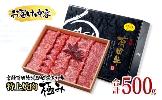 黒毛和牛稀少部位を含む 特上焼肉極み500g 有田牧畜産業ブランドEMO牛 牛肉 焼肉 国産牛肉＜1.8-23＞ 30日以内の発送
