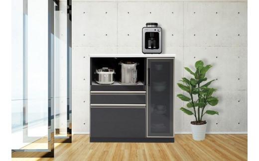 (ブラック木目)【開梱設置】ゼブラ キッチンカウンター 幅90cm キッチン収納 レンジ台 完成品 大型レンジ対応 スライド 大川家具 日本製