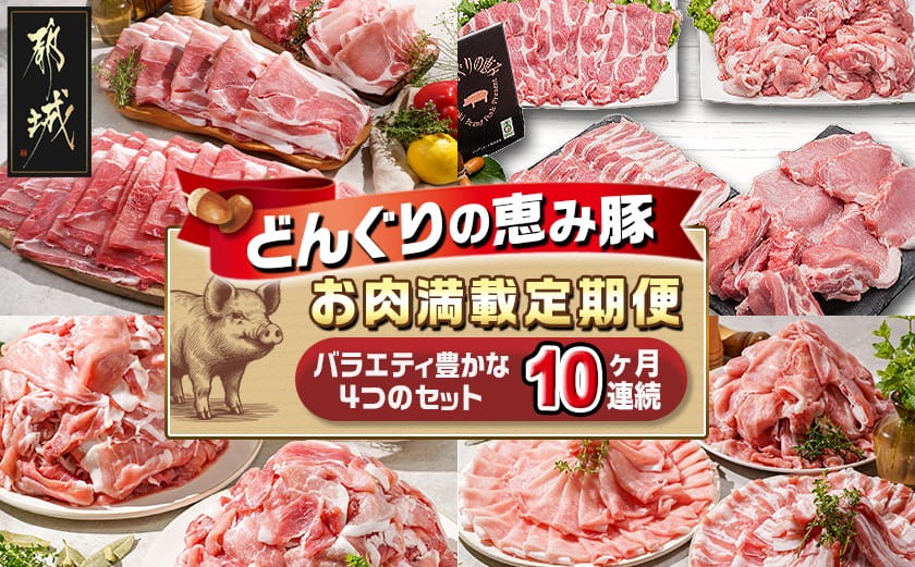 
「どんぐりの恵み豚」お肉満載定期便(10ヶ月)_T120(10)-1102_(都城市) 豚肉 ロースかつ 豚バラスライス 肩ローススライス こま切れ 切落し スペアリブ ロースしゃぶ バラしゃぶ 肩ロースしゃぶ
