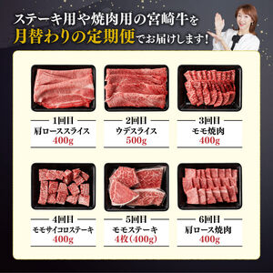 【6ヶ月定期便】 宮崎牛用途別便A【肉 牛肉 国産 宮崎県産 宮崎牛 黒毛和牛 和牛 焼肉 BBQ ステーキ すき焼き しゃぶしゃぶ 焼きしゃぶ 4等級  A4ランク 肩ロース ウデ モモ E1113