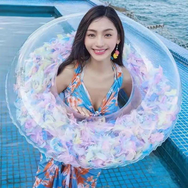 SNS映え間違いなし！Big浮き輪（フェザーシリーズ） [173N65] 選べる 種類 フェザーパステル フェザージェイド フェザーローズ  夏の必需品 浮き輪 海 プール ハート型 かわいい 大きな