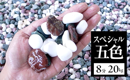 スペシャル 五色 8分 （20～30ｍｍ） 20kg 袋 庭石 砂利 石材 ガーデニング DIY 兵庫県 洲本市 淡路島