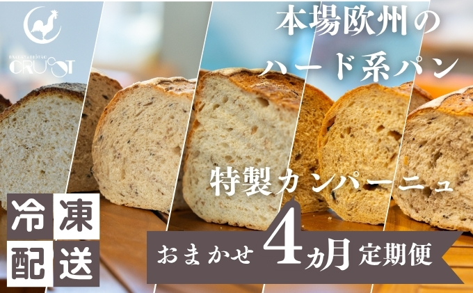 本場欧州のハード系パン　特製カンパーニュ　4カ月定期便（各月種類ランダム/焼成前各1kg）