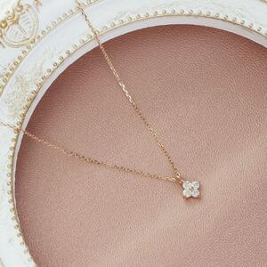 【K10ピンクゴールドダイヤモンドネックレス】大人気 ダイヤモンド0.132ct 可愛い4枚花びら 長さ40cm KN01001D / 金 ゴールド ダイヤ ジュエリー アクセサリー ギフト プレゼン