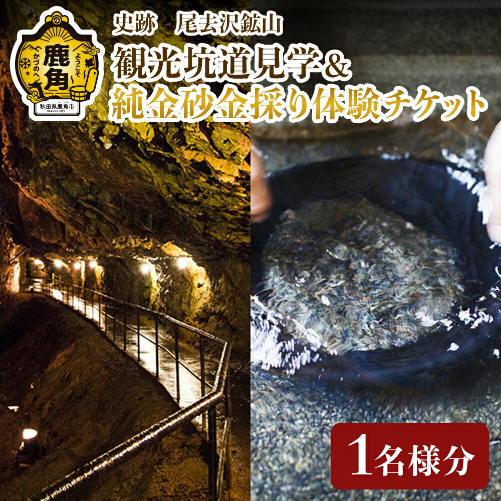 【ふるさと納税】史跡尾去沢鉱山 観光坑道見学 ＋ 純金砂金採り体験チケット 1名様分 秋田県鹿角市 尾去沢 鉱山 史跡 観光 体験 砂金 純金 チケット 坑道 見学 ギフト 故郷 秋田 あきた 鹿角市 鹿角 送料無料 【ゴールデン佐渡】