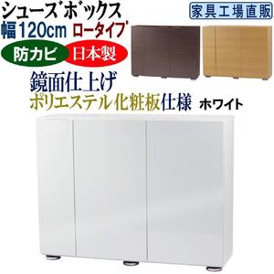 【ホワイト】高級素材仕様 シューズボックス 幅120 ロータイプ