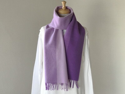 日本製 カシミヤ100% バイカラーマフラー パープル RF612