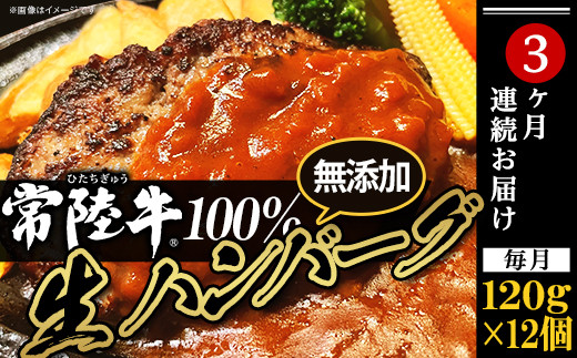生ハンバーグ 120g × 12個 【 常陸牛 】 100％ 【 3ヶ月連続お届け 】【ハンバーグ 生ハンバーグ 常陸牛 冷凍 牛肉 贅沢 黒毛和牛 おかず 惣菜 便利】[SZR]