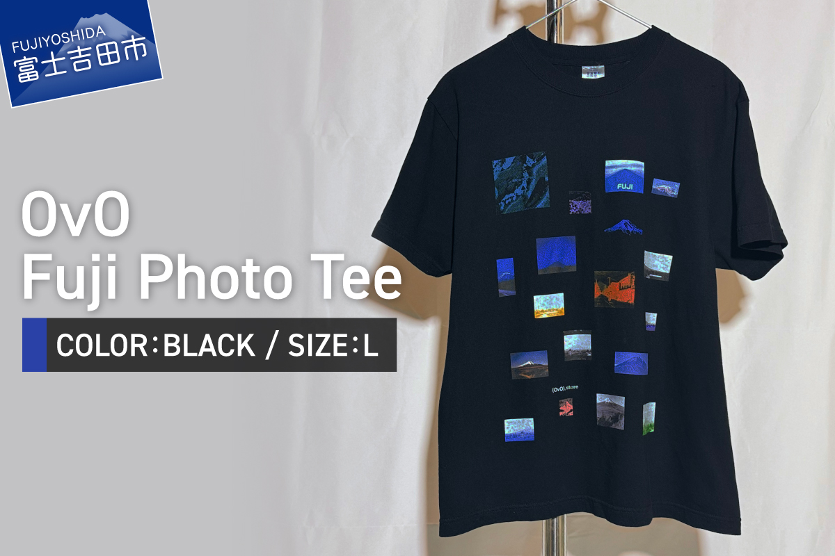 Tシャツ 半袖 BLACK Ｌサイズ 綿100％ 「 OvO Fuji Photo Tee 」 ユニセックス カジュアル ファッション 黒 ブラック 富士山