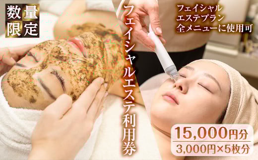 ＜数量限定＞フェイシャルエステ利用券(15,000円分(3,000円×5枚分)/フェイシャルエステプラン全メニューに使用可)【m66-13】【melty minoh】