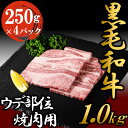 【ふるさと納税】黒毛和牛 焼肉用 1kg （250g×4パック） 国産 お肉 和牛 牛 精肉 食品　 牛肉 バーベキュー 食材 グルメ 肉料理 牛スライス おうち焼肉 赤身部位 ミスジ