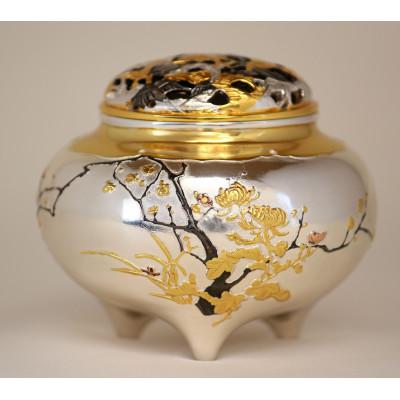 ふるさと納税 高岡市 【高岡銅器】銀製　四君子香炉(小)桐箱入り