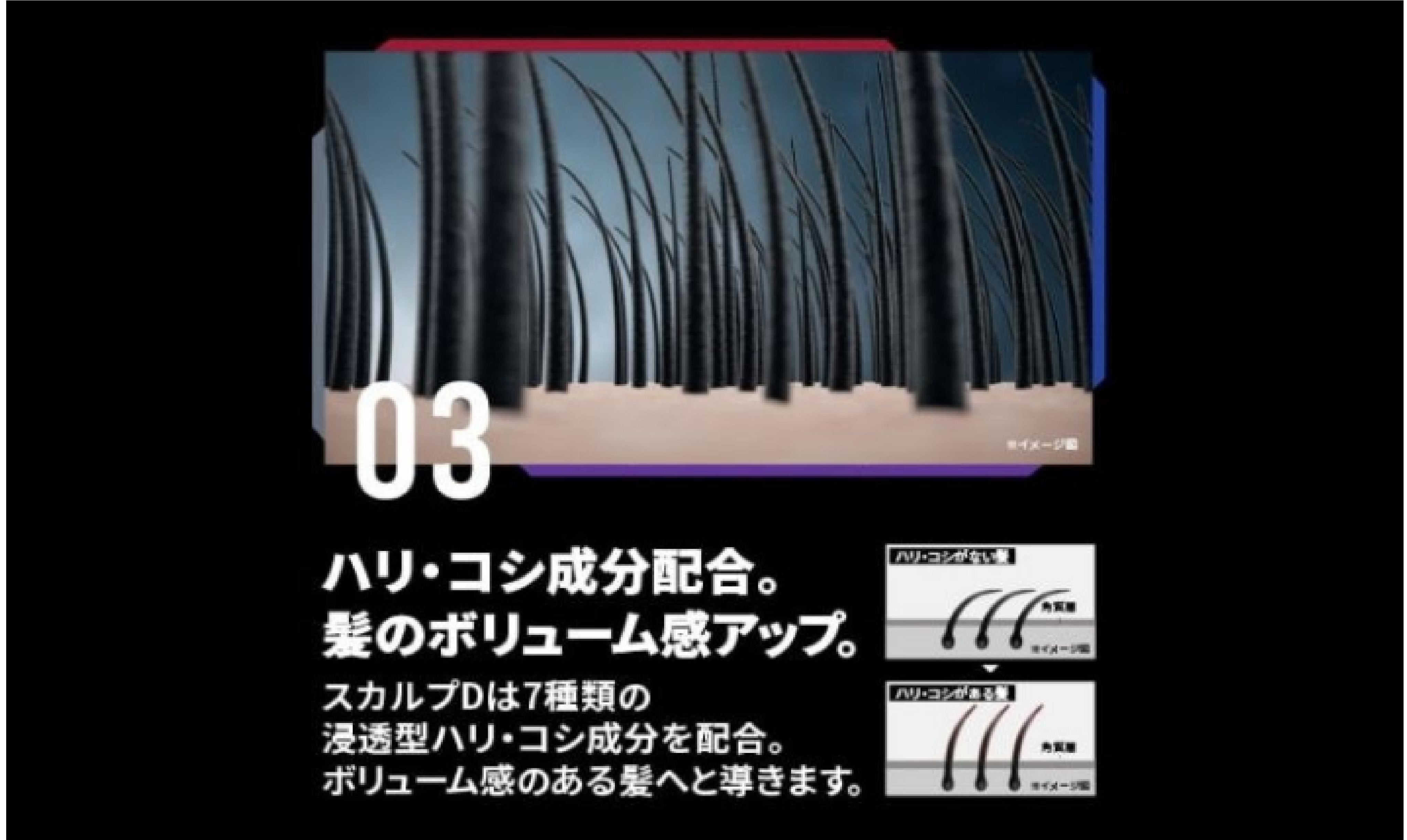 ハリ・コシ成分配合。髪のボリューム感アップ。