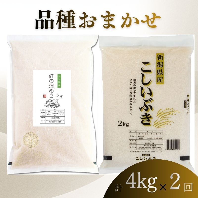 【8月下旬より配送】 新潟県産 品種おまかせ 4kg  2か月定期便 新潟県 新潟市産 令和7年産 お米 精米 米 ご飯 送料無料
