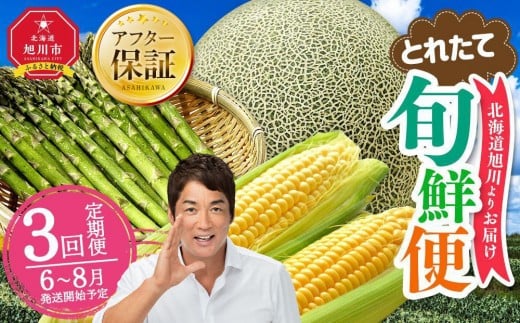 とれたて旬鮮便～北海道旭川市から旬の定期便～【 野菜 アスパラ グリーンアスパラ アスパラガス ゴールドラッシュ とうもろこし 赤肉 メロン フルーツ 果物 旭川市ふるさと納税 北海道ふるさと納税 旭川市 北海道 お取り寄せ 定期便 頒布会 冷蔵配送 クール便 】_01107
