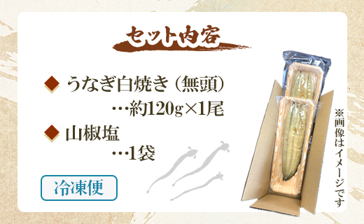 うなぎ白焼き 1尾(約120g)(無頭) - 送料無料 鰻 ウナギ 魚介 山椒塩 惣菜 おかず のし ギフト 贈答 贈り物 プレゼント 丑の日 国産 うなぎ屋きた本 高知県 香南市 冷凍 un-001