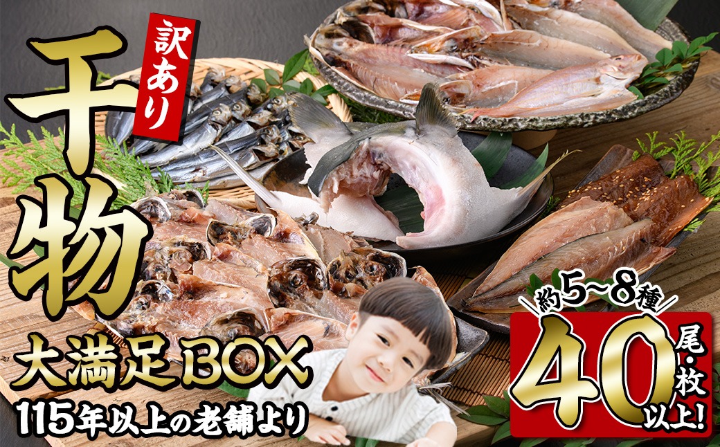 ＜訳あり＞ 干物大満足BOX(40尾以上・5-8種)セット 干物 みりん干し あじ アジ かます カマス ブリ ブリカマ さば いわし たい 鯵 鰤 鯖 鯛 丸干し 開き 魚 海鮮 冷凍 詰め合わせ 簡単調理【AQ68】【株式会社　やまろ渡邉】