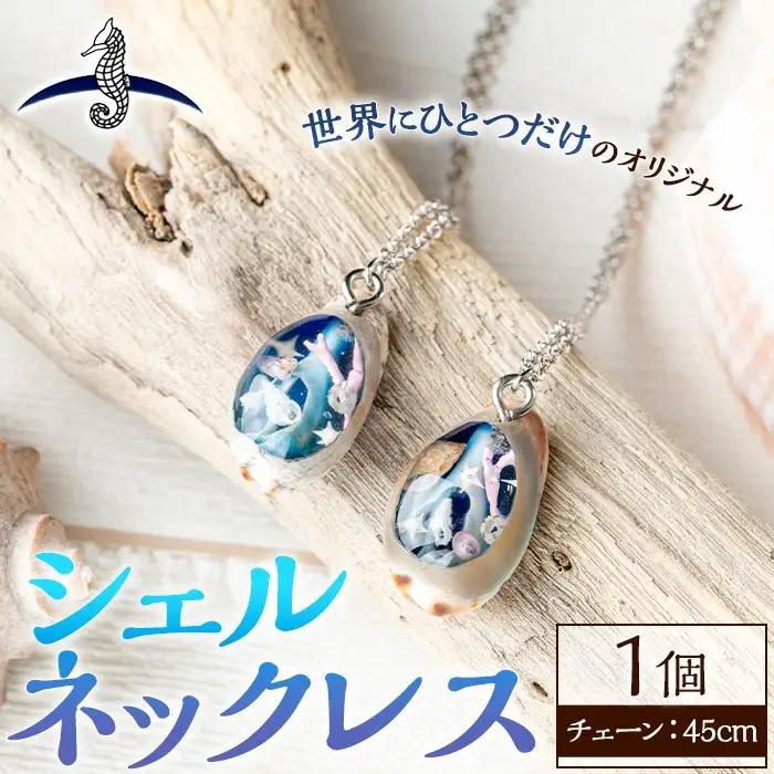海アクセサリー シェルネックレス (1個) アクセサリー ネックレス ハンドメイド 手作り 首飾り ギフト プレゼント 贈り物 貝殻 1点もの オリジナル 数量限定 【タツノオトシゴ】as50-006