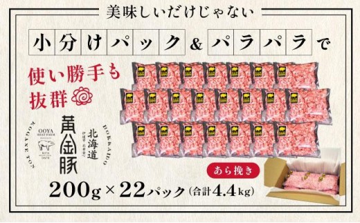 ＜12月発送＞＜黄金豚＞ブランドポーク 北海道 豚ひき肉 あら挽き 200g 22パック 計4.4kg | 伊達産 黄金豚 三元豚 ミンチ 挽肉 お肉 小分け ハンバーグ 餃子 カレー 大矢 オオヤミ