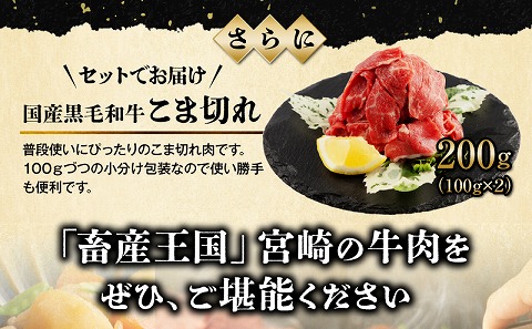 宮崎牛モモ焼肉400g×1、宮崎牛バラ焼肉400g×1、宮崎県産黒毛和牛こま切れ100g×2_M132-027