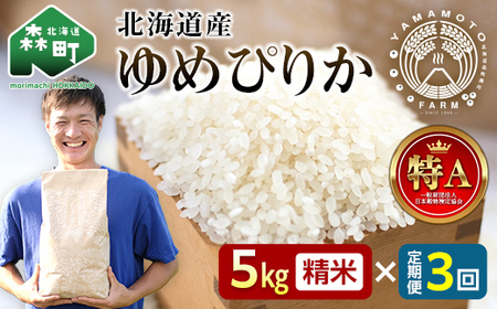 【先行予約】 【定期便】 つむぎ米 5kg【北海道産ゆめぴりか】令和6年産 （令和6年10月上旬以降順次発送） 全3回《山本農園》 森町 こめ お米 米 白米 ゆめぴりか 北海道米 mr1-0624