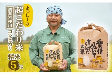 よっしーの超こだわり米(農薬不使用) コシヒカリ（精米）5kg こしひかり 米 お米 おこめ 山形県 新庄市 F3S-0997