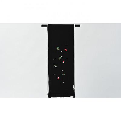 ふるさと納税 伊丹市 帯揚げ　黒地　ちりめん　クリスマスの刺繍 [54030235]