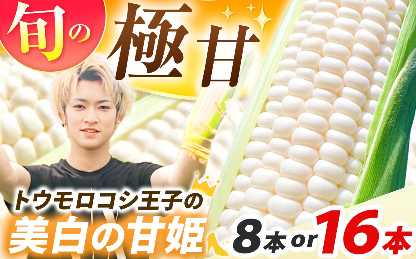 
            【先行予約】トウモロコシ王子の「美白の甘姫」選べる 本数 | トウモロコシ とうもろこし 甘い 白 トウモロコシ王子 プリンセス 王子 希少 おいしい 珍しい 栃木県 真岡市 送料無料
          