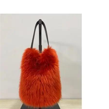 OKADA TEXTILE バケツ型 エコファーバッグ レッド_装飾品・工芸品 鞄・バッグ  かばん カバン_【1285984】
